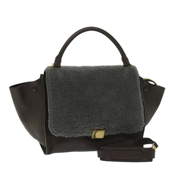 CELINE Trapeze Hand Bag Leather 2way Brown Auth hk1137 - Picture 1 of 16